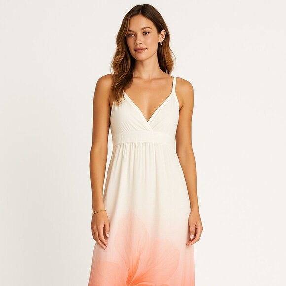 Tori Richard White Coral Ombre Sleeveless Floral Print Maxi Dress Size 8 - Picture 15 of 15